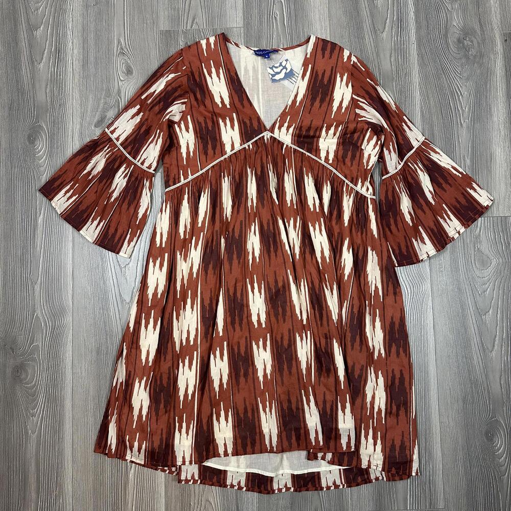 Ro's Garden Mia Midi Dress‎ in Brown/Cream Pattern (Maroon/Rust Tint)